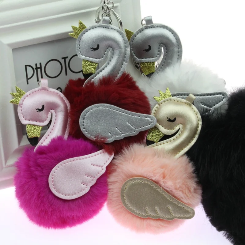 PINXIU Новый Фламинго пушистый помпон porte clef pompom Fourrure для женщин femme Pom брелок ключей