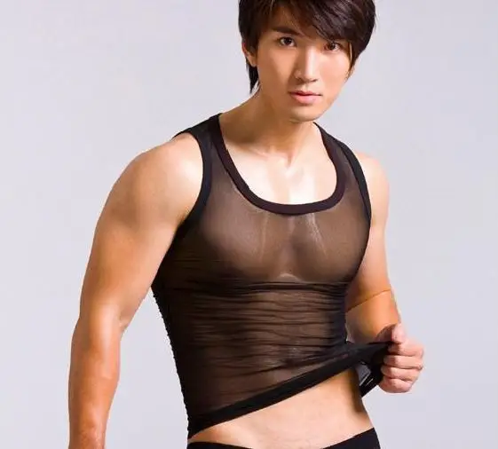 

sexy men underwear diy Transparent underwear The new free mail male sexy mesh o-neck vest bey kaross only basic shirt customize