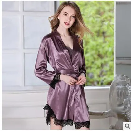 Женский шелковый халат с длинным рукавом новый брендовый пикантный комплект