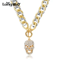longway statement necklaces for women vintage long gold color chains skull pendant crystal necklace designs jewlery sne150784