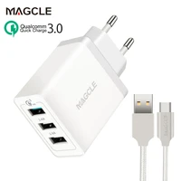 magcle quick charger 3 0 euusuk plug 3usb travel charger qc3 0 mobile phone charger magcle 1m 2a cable for smart phone