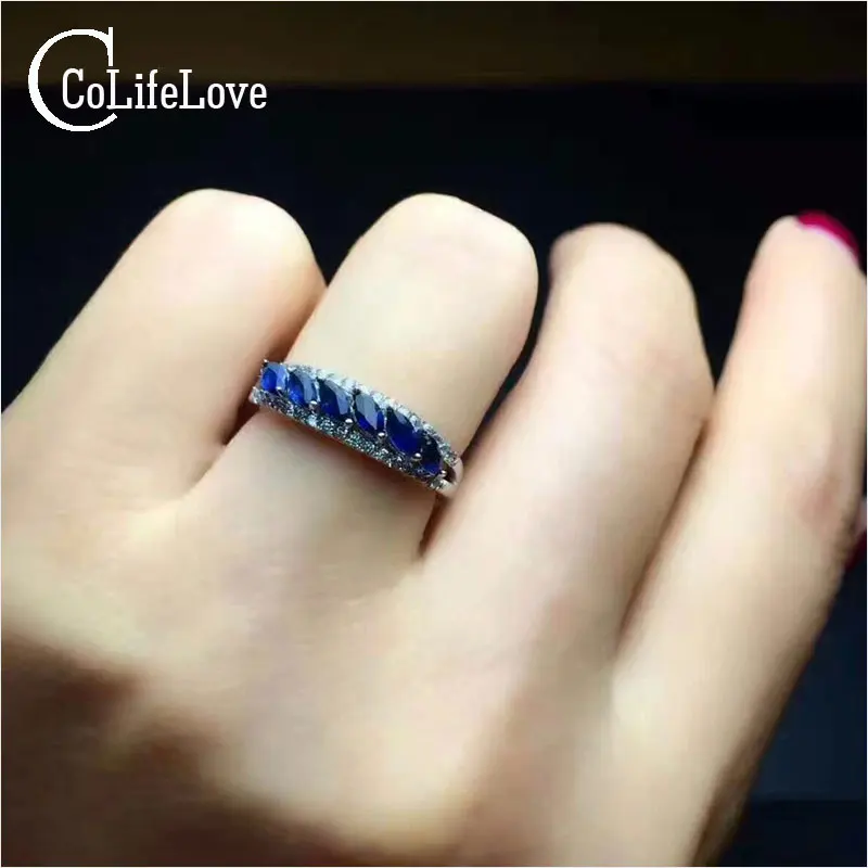 Новинка 2017 модное серебряное кольцо с сапфиром 6 шт. 2 мм * 4 натуральное темно