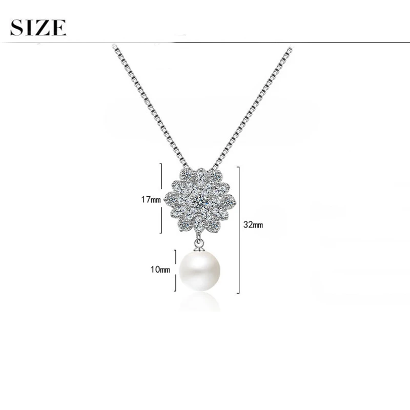 

2019 New Round Imitation Pearls Necklace Snowflake Ehinestones Flower Pendant Zirconia Crystal Jewelry for Women Necklaces