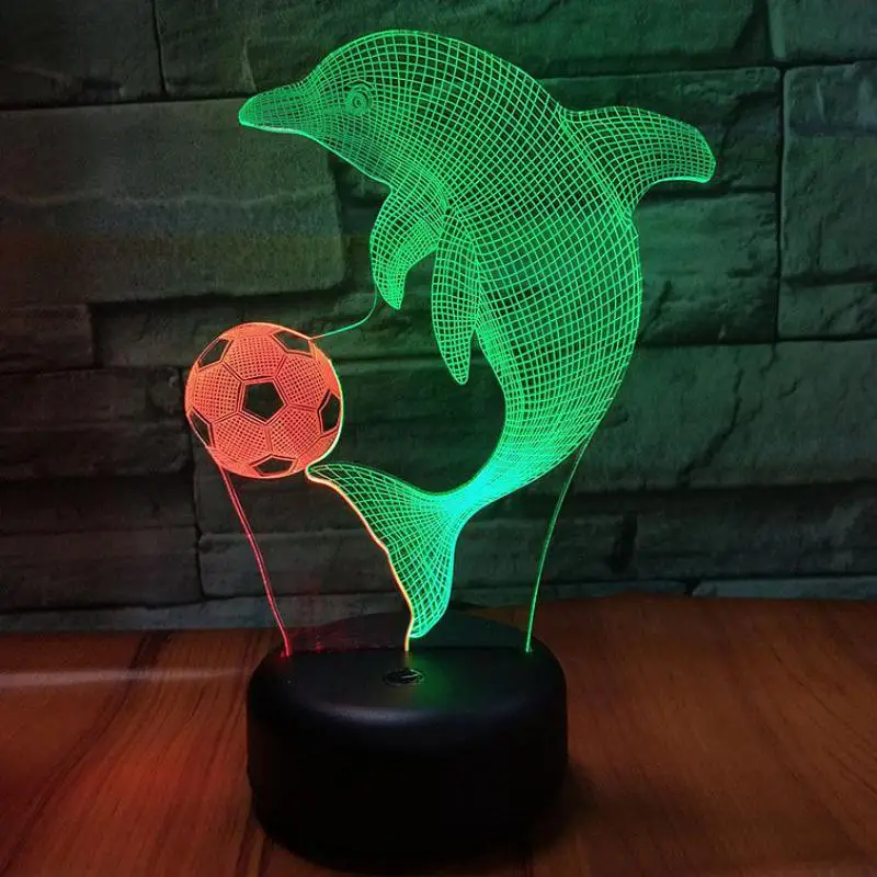 Автомобильные 3d визуальные ночные настольные лампы Dolphin креативные семь цветов