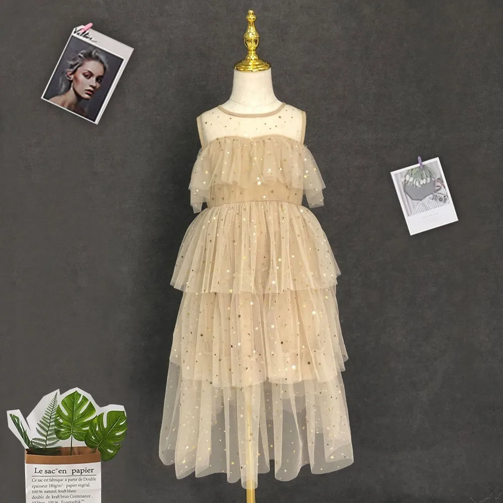 beige long dress Детские платья для девочек летние футболки без рукавов для девочек; Цвета: белый, розовый, бежевый, длинное платье для детей, для девочек на вечеринки, цветок пэчворк Костюмы милый - Цвет: beige long dress