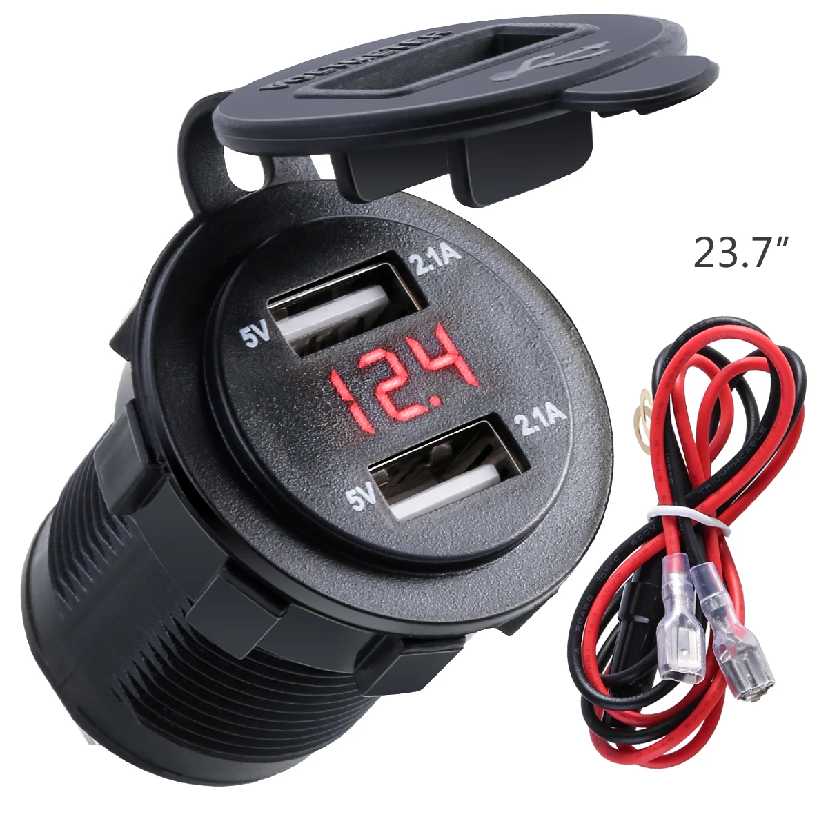 4.2A Dual USB IC Smart Charger Socket Waterproof Power Outlet with LED Voltmeter DC 12-24V car boat marine motorcycle ATV RV