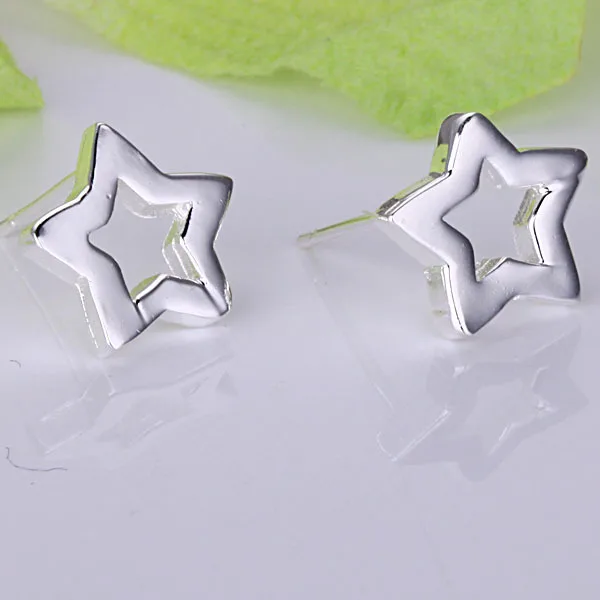 Серебряные хрустальные серьги гвоздики со звездами посеребренные ювелирные