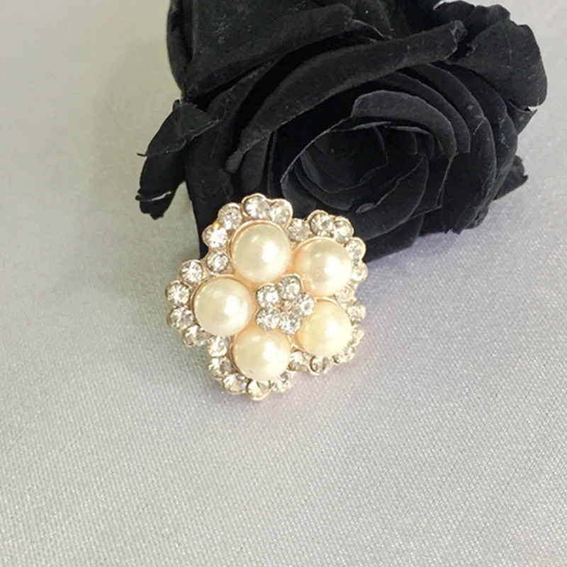 

18MM 16Pcs Flower Style (No Hole ) Glass Pearl & Glass Rhinestone KC Gold Alloy Jewelry Charms Beads Jewellery Pendants