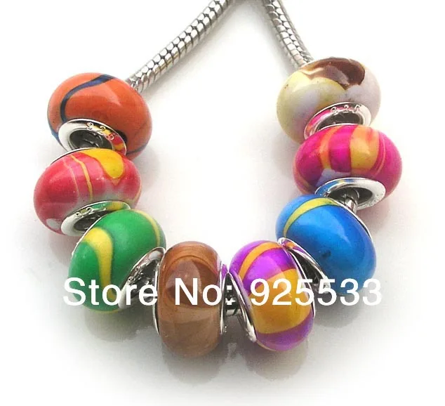 Free Shipping 100pcs 8x14mm Wholesale Fashion Big Hole Acrylic colorful Plated Beads for Eurpean Bracelet jewelry DIY | Украшения и