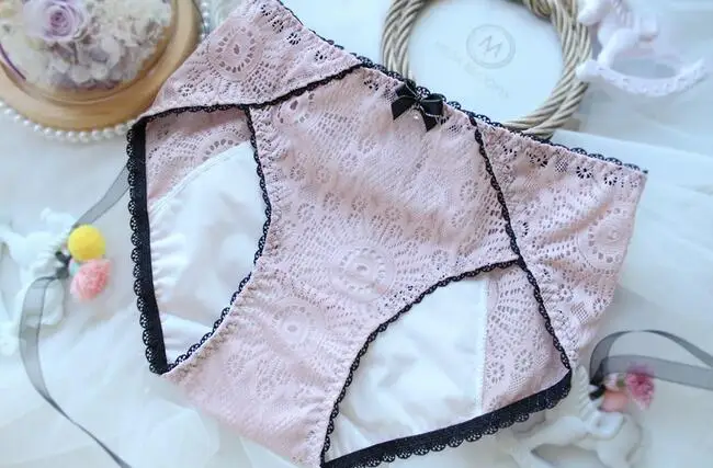 Pink Размера плюс большие Размеры 4L 5L 6L кружевные туфли В Стиле Лолита Kawaii принцессы Милые менструальные санитарно период герметичность тампон трусы нижнее белье WP462 - Цвет: Pink