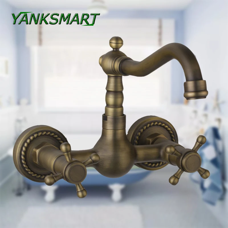 YANKSMART настенный смеситель для ванной комнаты с двойными крестовыми ручками