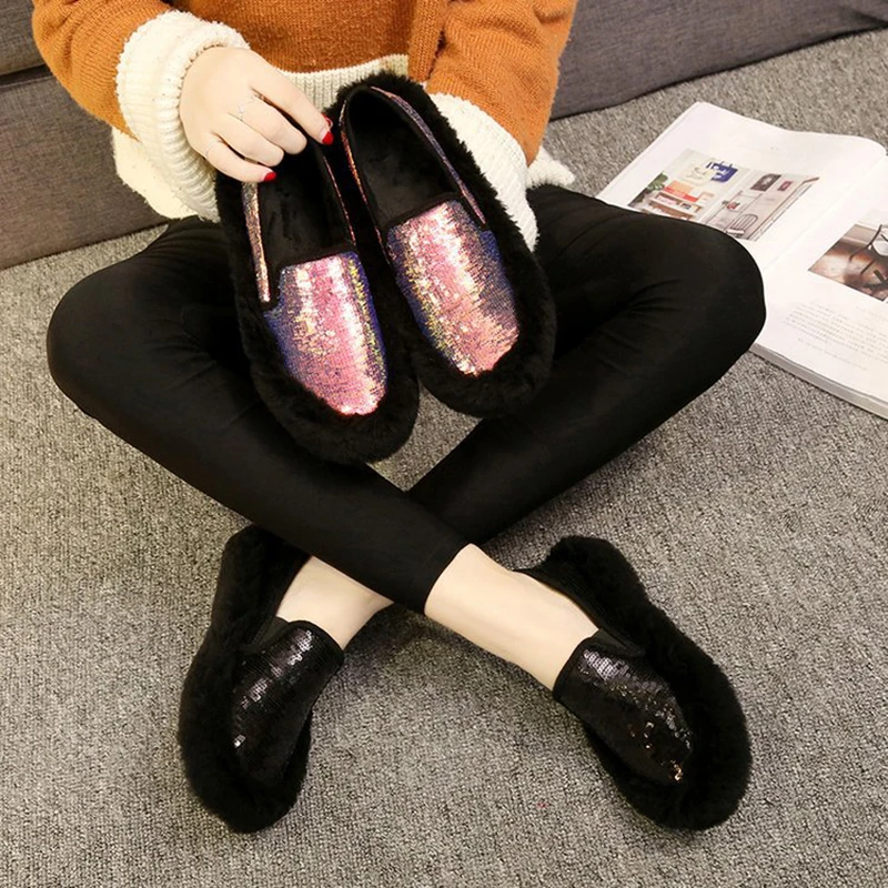 Mix Цвет bling плюшевые мокасины на толстой подошве из овечьей шерсти chaussures femme