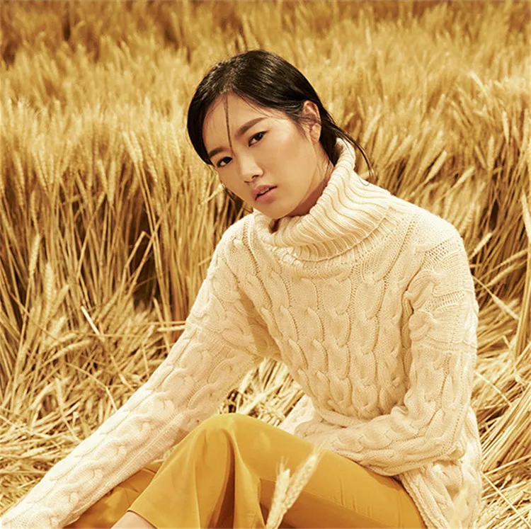 100% ручная работа Вязаная Женская водолазка из чистой шерсти однотонный прямой