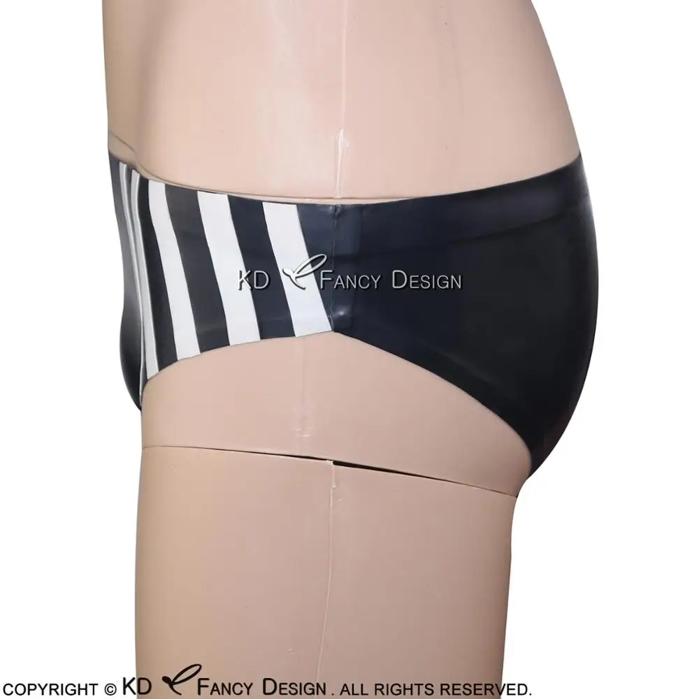 Black And White Sexy Latex Briefs With Diagonals At Two Sides Rubber Panties Shorts Underpants Underwear Pants DK-0076
