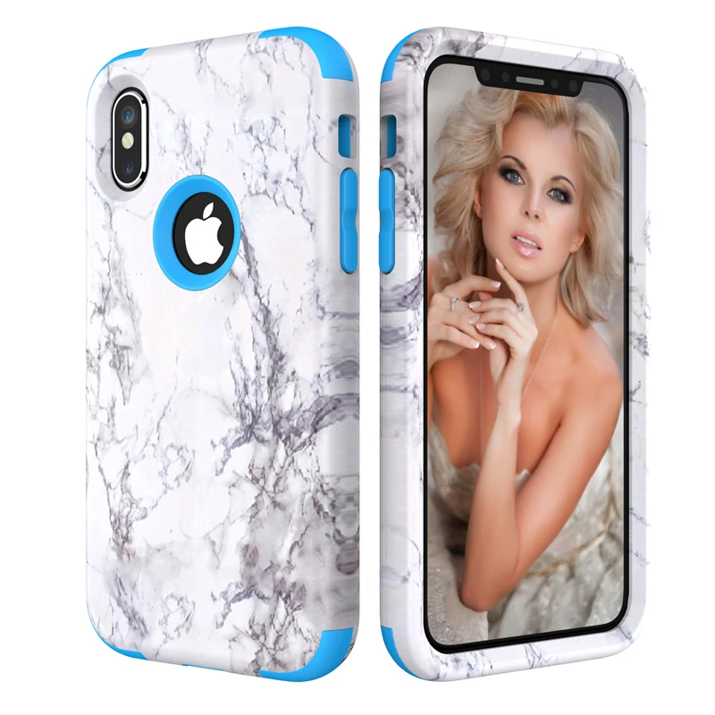 

For iPhone XS XR Back Case Marble Skin Shockproof Silicone PC Phone Cover for Apple iPhone XS Max 3 in 1 Full Protective Case