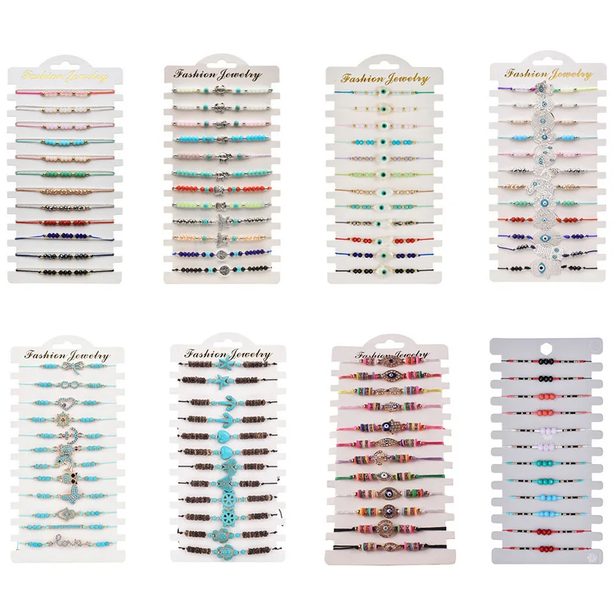 12 шт./компл. синий сглаза браслеты с хрустальными Бусами для Для женщин девочек