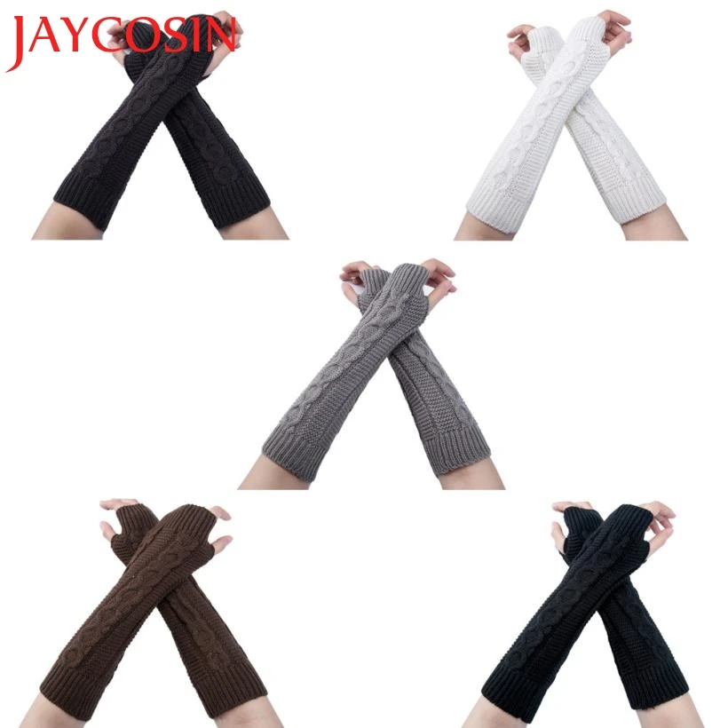 Модные унисекс полудлинные перчатки вязаные зимние без пальцев мягкие митенки