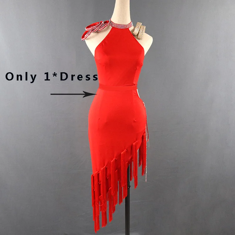 Dress No Belt Летнее красное платье для латинских танцев, женское элегантное платье с бахромой, бальное платье для танго, платье для профессионального соревнования, платья для латинских танцев VDB141 - Цвет: Dress No Belt