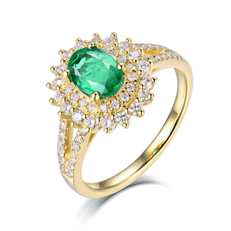 18K Yellow Gold Классические изумрудные кольца для женщин Настоящее 18Kt желтое золото изумруд камень бриллианты женские офисные вечерние обручальные ювелирные изделия кольцо - Цвет камня: 18K Yellow Gold