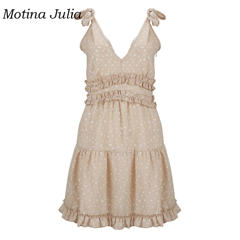 Motina Julia 2019 летнее платье в горошек с принтом женское глубоким v образным вырезом