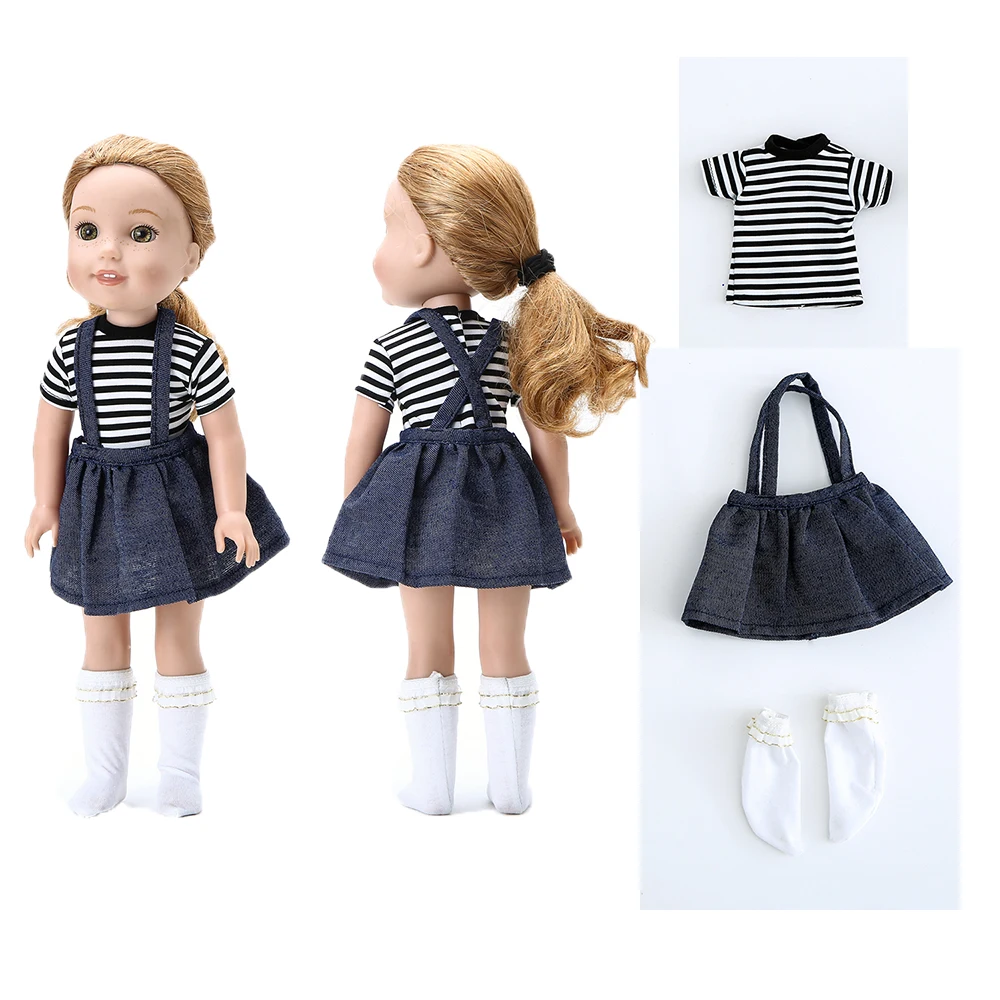 Полосатый юбка на подтяжках + Носки Одежда Fit 14.5 дюймов American Girl Куклы Wellie дети