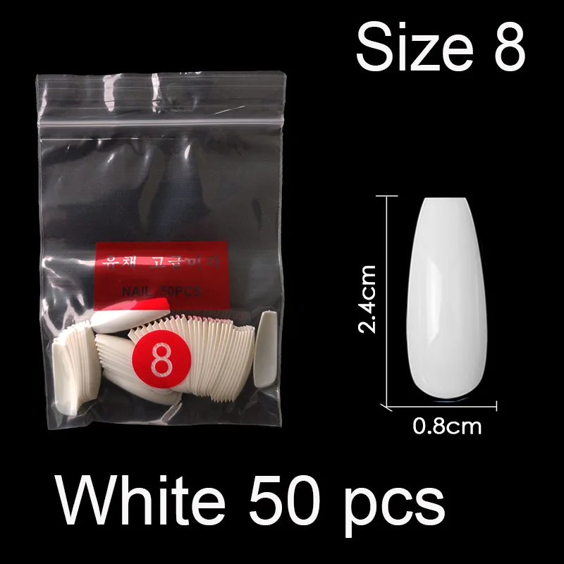 White Size 8 50 штук в упаковке определенного размера балерина гроб полное покрытие накладные ногти из акрила накладные ногти маникюр Размер 0 1 2 3 4 5 6 - Цвет: White Size 8