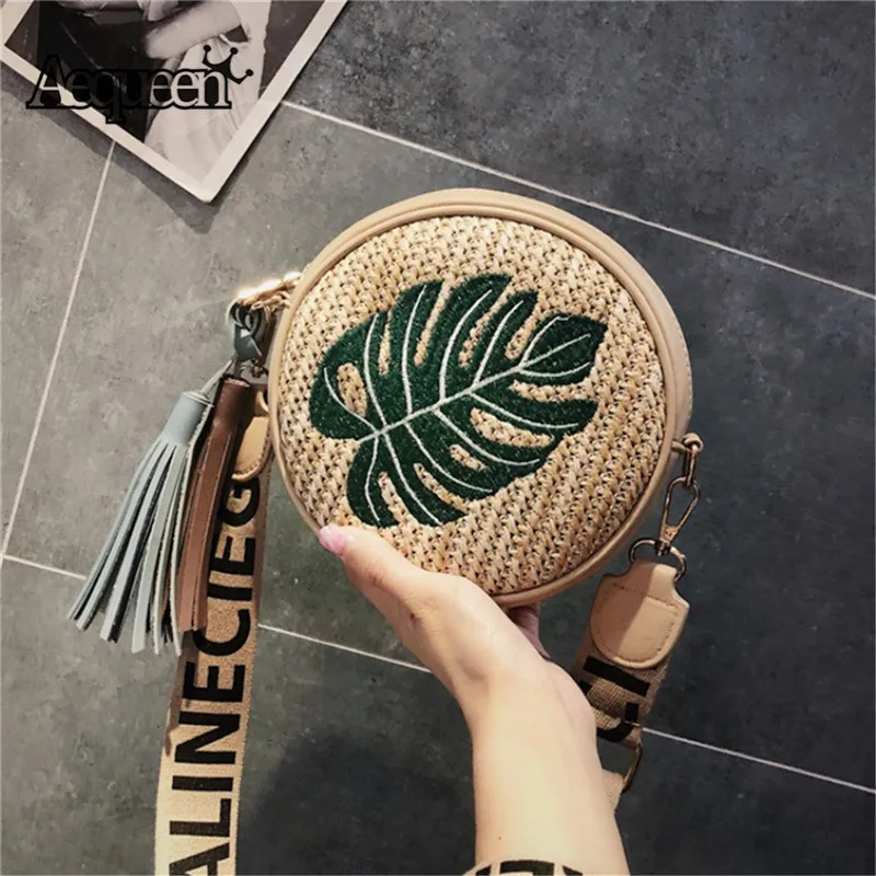 AEQUEEN Round Straw Rattan Bags Women Summer Babi Shoulder Bag Woven Beach Crossbody Pineapple Ladies Circle Bohemia Handbag | Багаж и