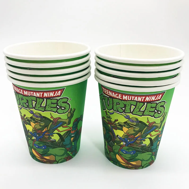 10pcs cups Одноразовые вечерние столовые приборы Черепашки Ниндзя тематическая вечеринка на день рождения декорации тарелки Черепашки Ниндзя чашки - Цвет: 10pcs cups