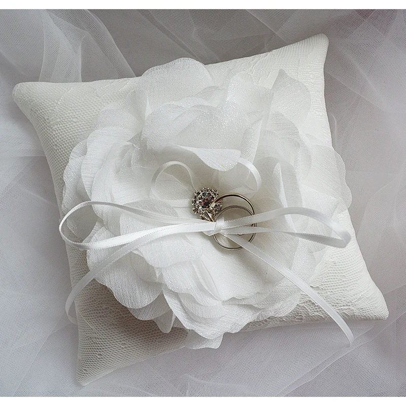 Beautiful Big Flower Wedding Ring Pillow Silks and satins Rhinestone Cushion Bride Decorations 15X15cm | Дом и сад