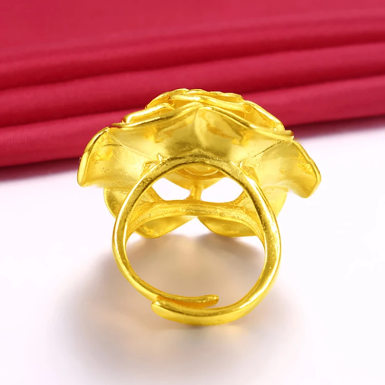 Popular Vietnam Sand Gold Open Women's Ring Delicate 3D Flower No Fade Plated Fist Knuckles Rings for Women unusual goods