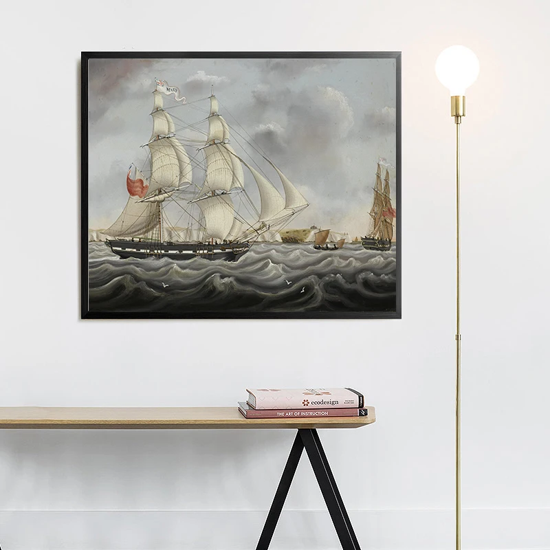 NEWBILITY Sailing Boat Landscape Painting Cuadros Decoracion Retro Sailboat Pictures Canvas Paintings Living room Wall Art Decor | Дом и сад