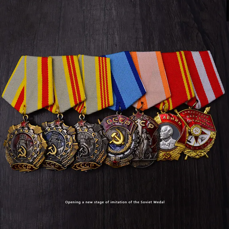 7 piece set CCCP медаль СССР Второй мировой войны, красный флаг, Венера, красная звезда, герой, Советская трудовая медаль, медаль, I II III уровень труда, славная честь, знак - Цвет: 7 piece set