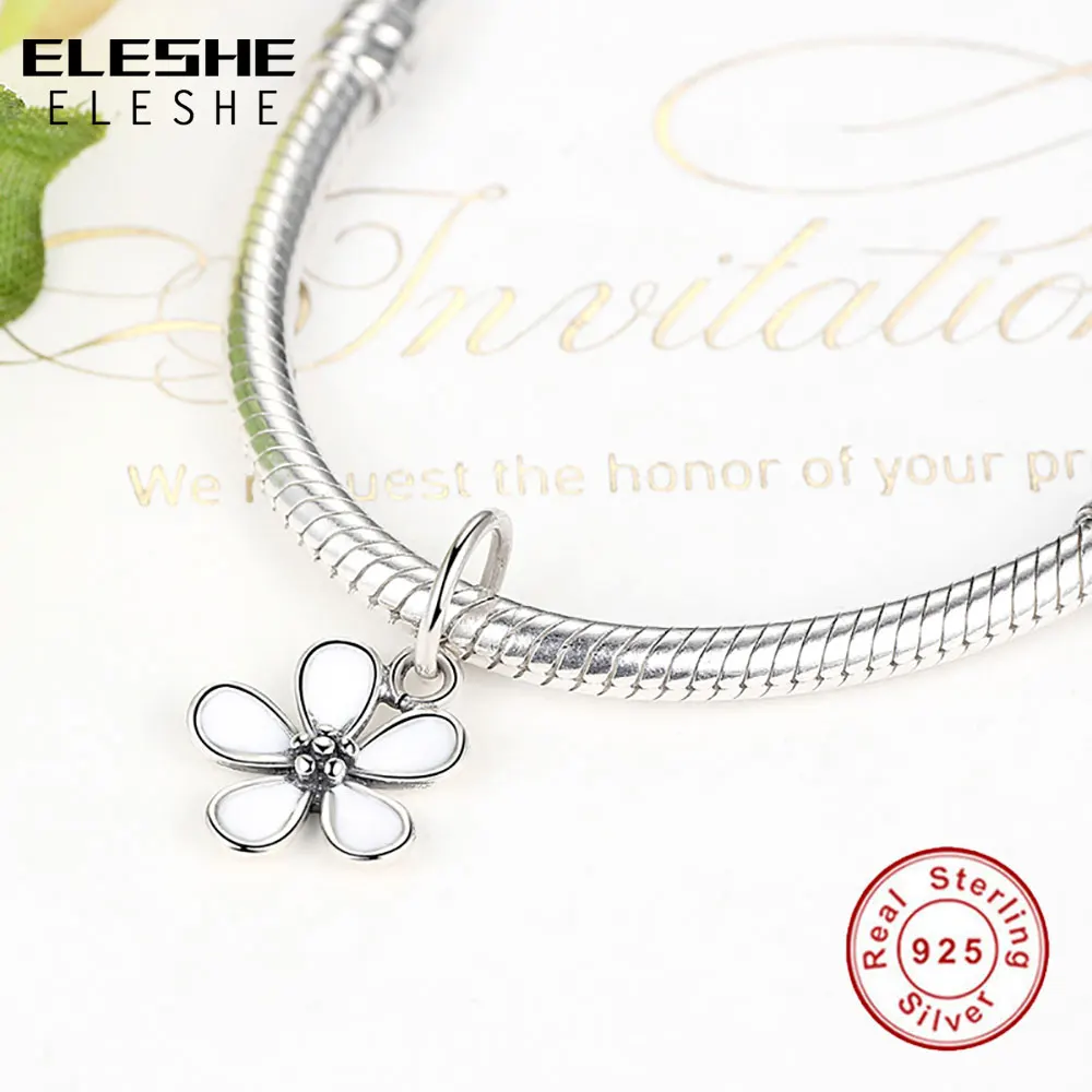 ELESHE, новинка, весна, 925 пробы, Серебряный цветок маргаритки, бусина, шарм, подходит для оригинального браслета, подвеска, сделай сам, ювелирные аксессуары