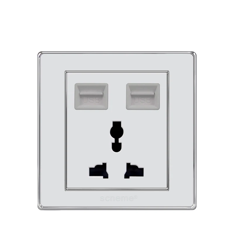 Двойной USB порт настенная розетка с универсальной 3 контактной вилкой