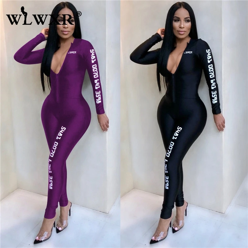 Уличная одежда WLWXR черный сексуальный Облегающий комбинезон женские