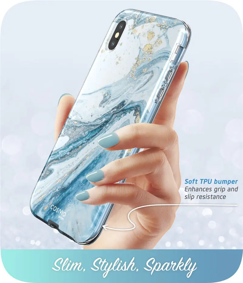 Чехол i-Blason для iPhone X Xs 5," Cosmo Series полный корпус блестящий Мраморный бампер чехол со встроенной защитой экрана