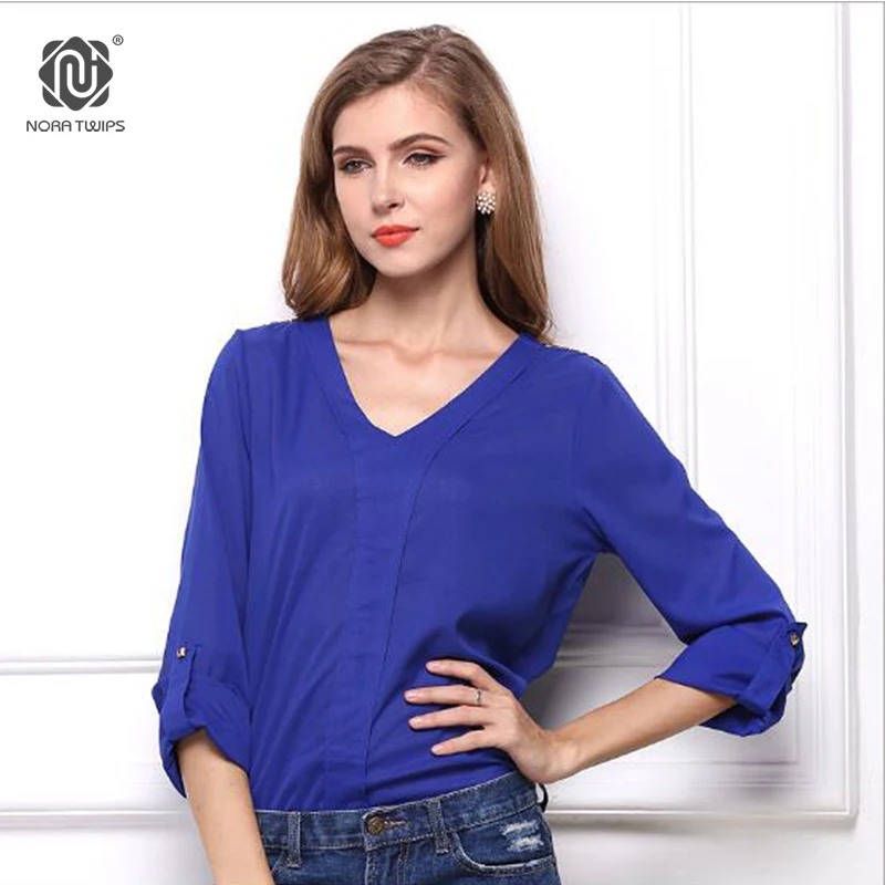Женская шифоновая блузка с V образным вырезом из полиэстера|womens tops and blouses|blouses for