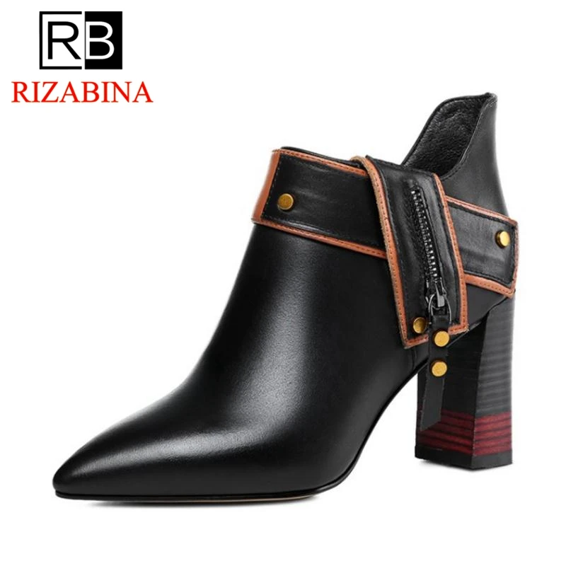 RizaBina/женские ботинки на высоком каблуке зимняя обувь меху из натуральной кожи