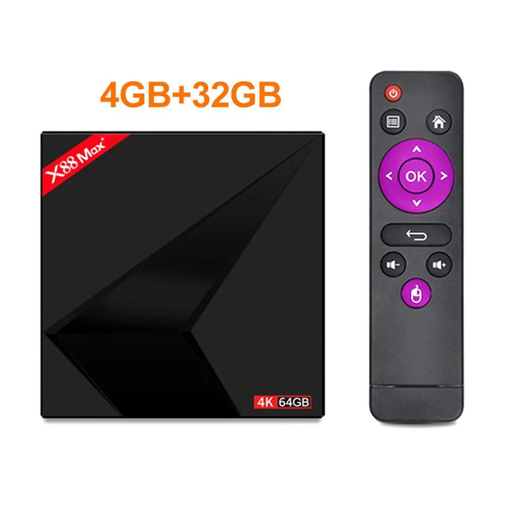 only 4GB 32GB 4K Android 9,0 ТВ приставка X88 MAX Plus 4 Гб ОЗУ 64 Гб ПЗУ RK3318 пятиядерный 2,4G/5G Wifi BT4.0 USB3.0 X88MAX+ потоковый медиаплеер - Цвет: only 4GB 32GB
