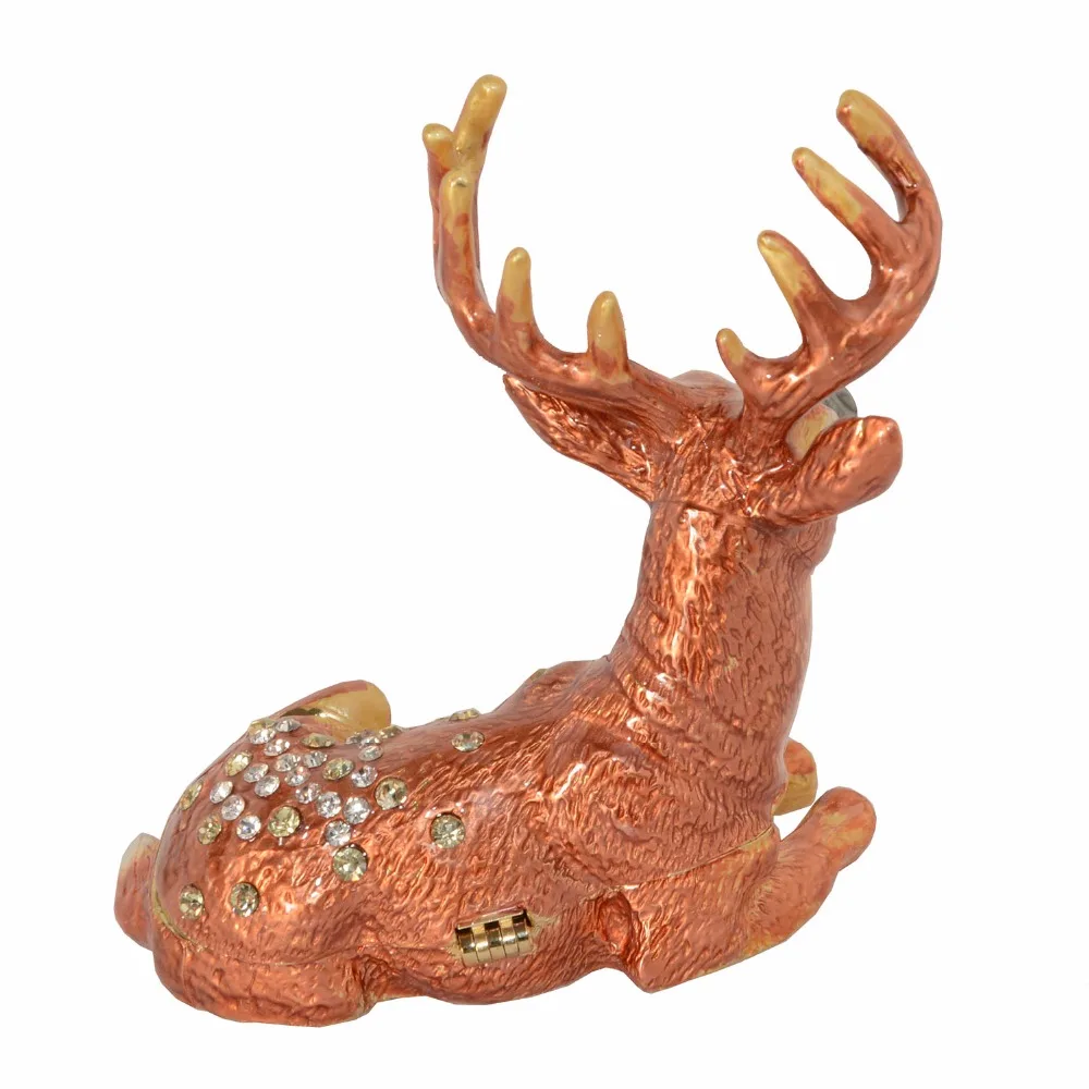 

Jewelled Deer enameled trinket box fawn animal jewelry case for her pewter figurine collectable miniature