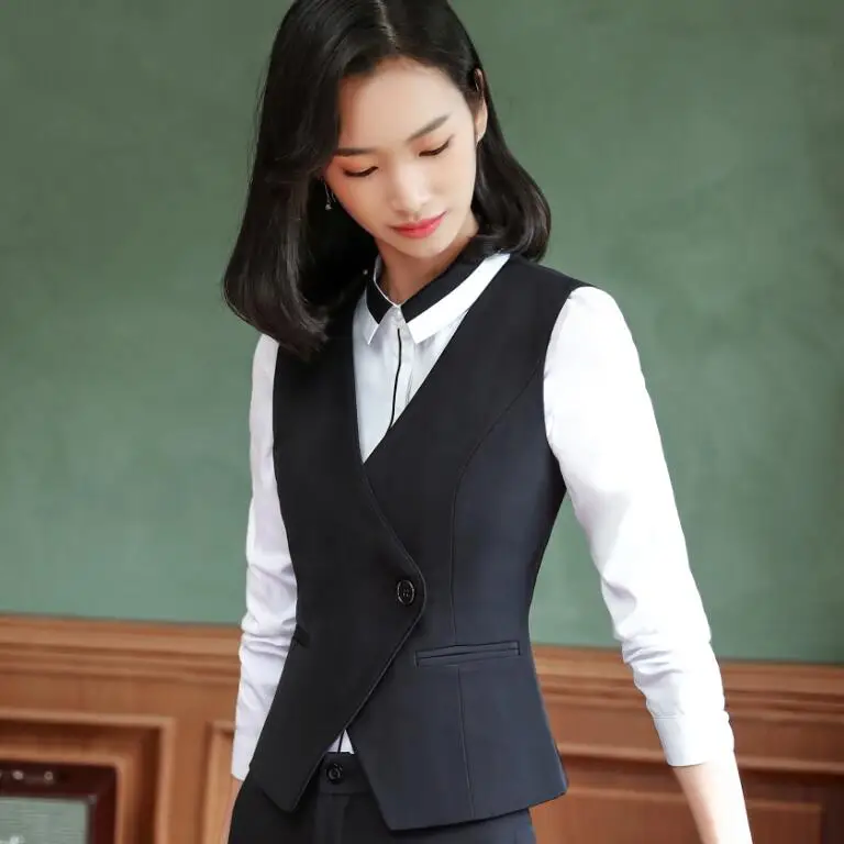 Fashion business Interview vest women new spring Slim V Neck Formal office ladies vest coat plus size uniforms - Цвет: Black vest