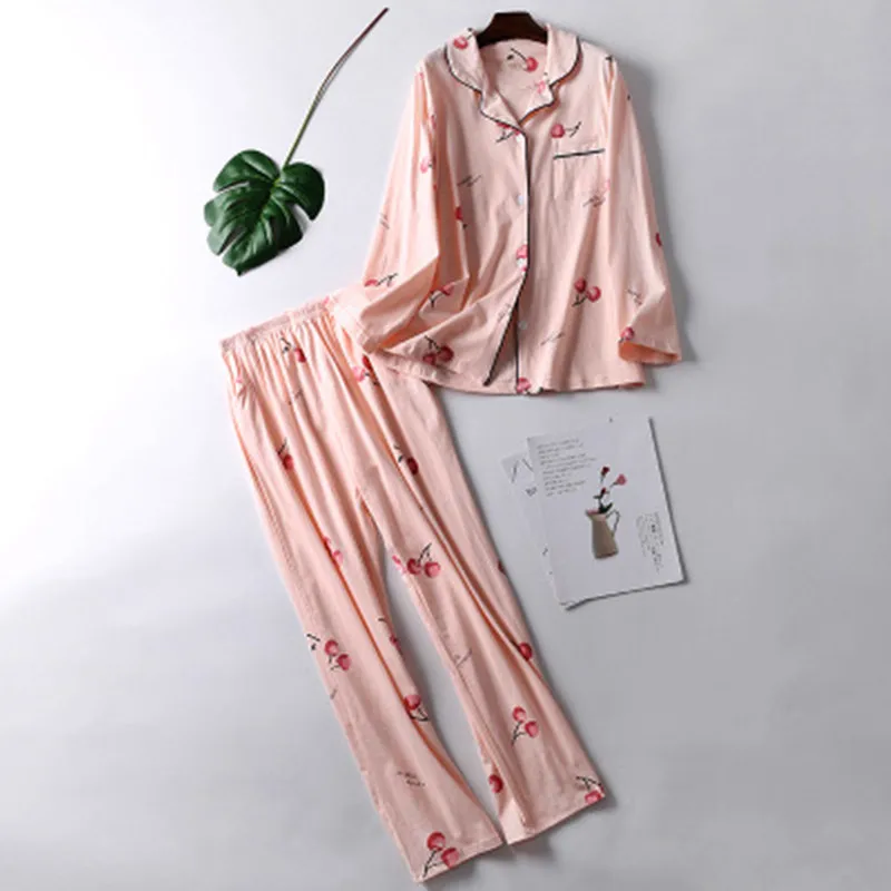 Cotton Style 6 Хлопок осенний пижамный комплект Для женщин сексуальная пижама свободные Размеры женский длинный рукав; рубашка и штаны 2 шт./компл. домашняя одежда для сна - Цвет: Cotton Style 6