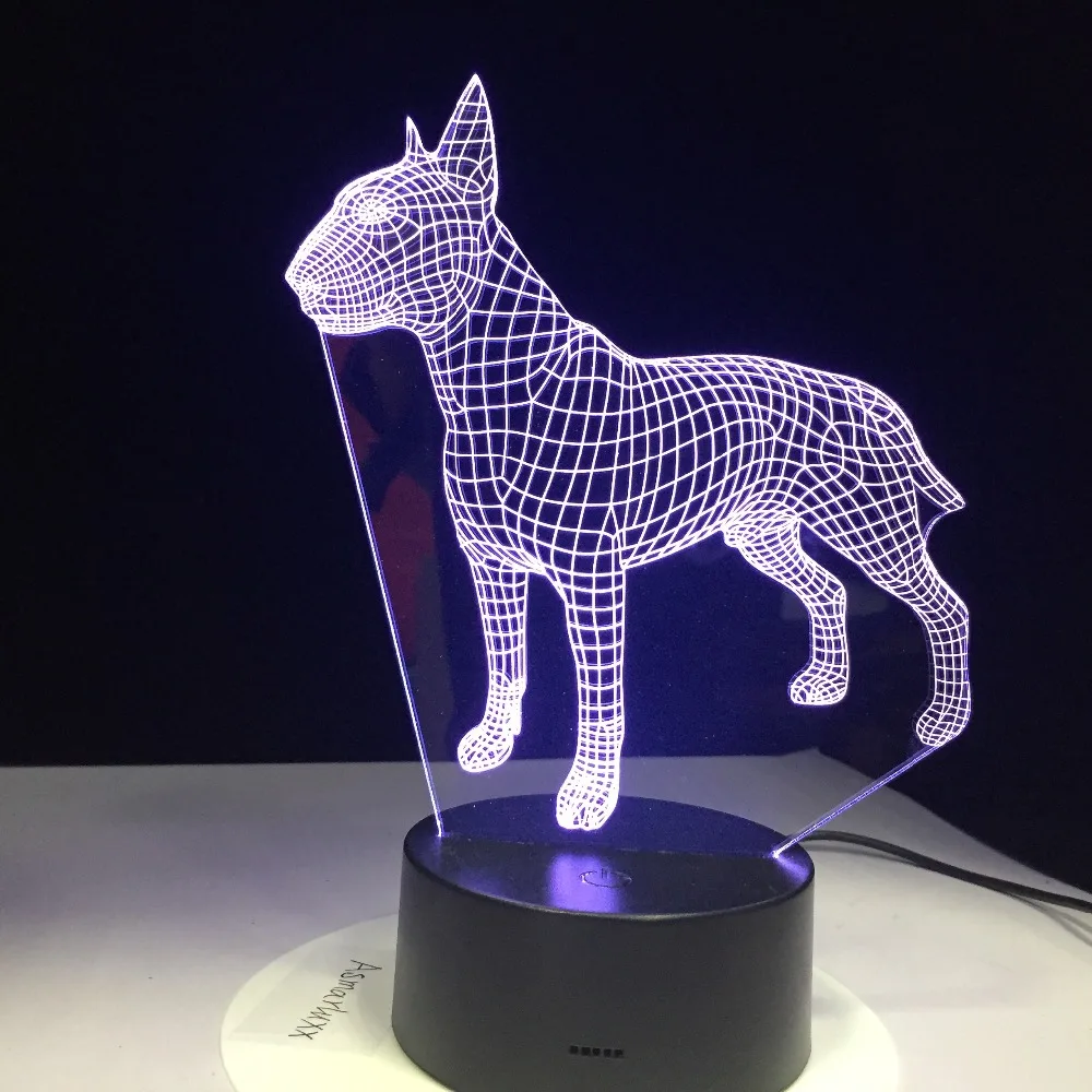 С бультерьером собакой 3D Lampen 7 цветов USB Ночной светильник светодиодный для детей