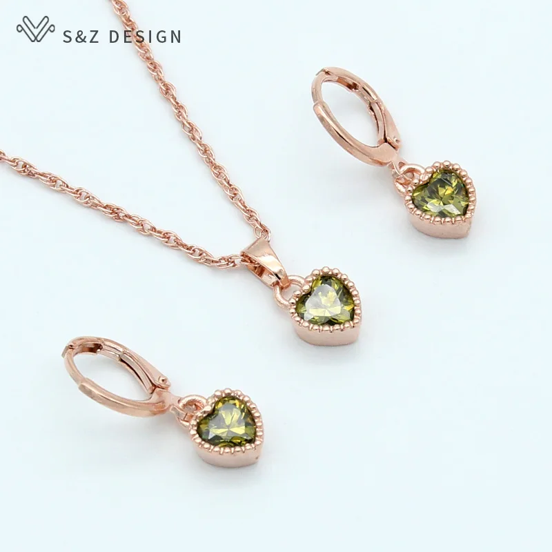 Женские серьги подвески S & Z классические из розового золота с кубическим