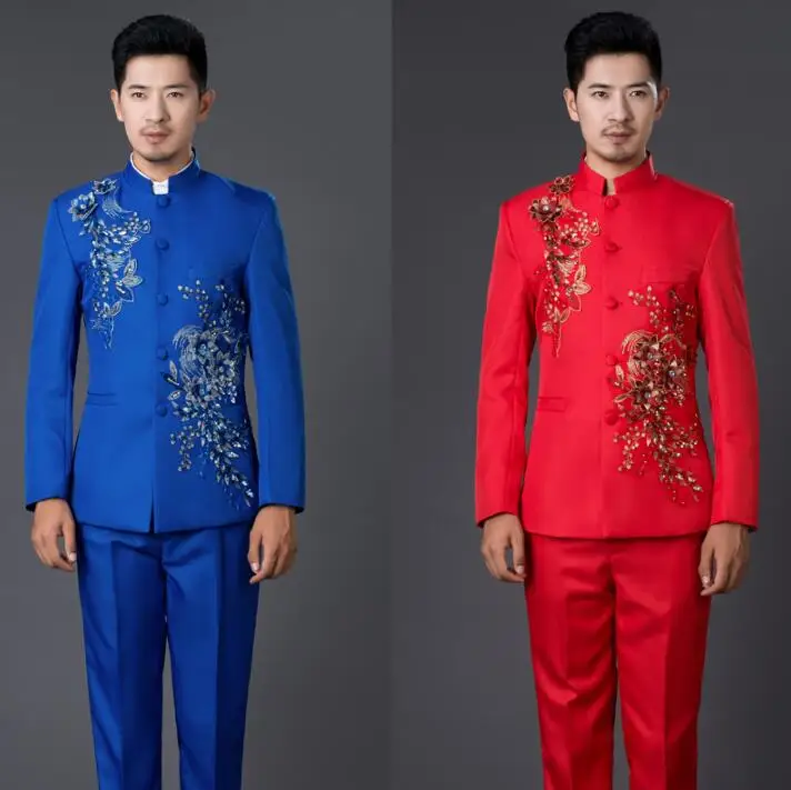 

Blazer men formal dress latest coat pant designs chinese tunic suit men costume marriage wedding suits for men's red blue 2XL