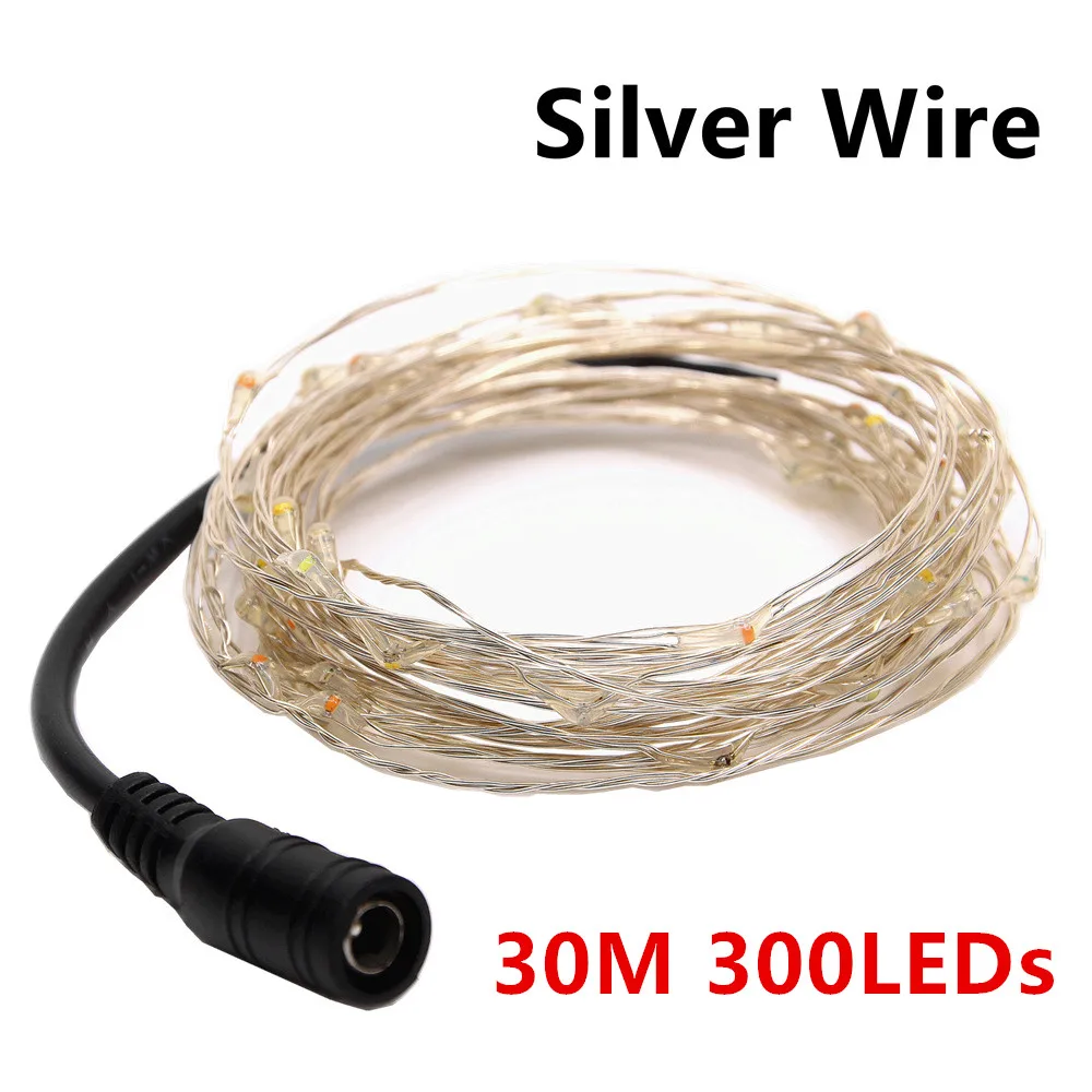 30M Silver Wire Светодиодный Сказочный светильник 5 м, 10 м, 20 м, 30 м, 40 м, 50 м, 12 В постоянного тока, Водонепроницаемый Серебряный медный провод для вечерние, рождественские, свадебные, праздничные украшения - Испускаемый цвет: 30M Silver Wire