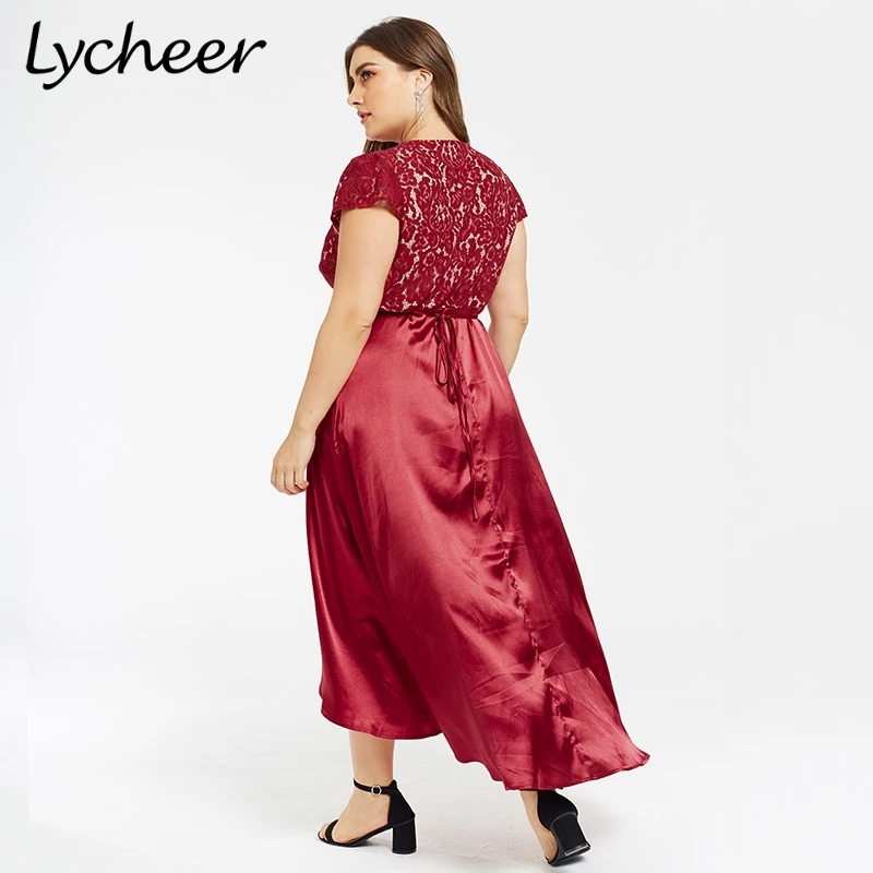 Женское платье с поясом Lycheer длинное винтажное сатиновое большого размера для