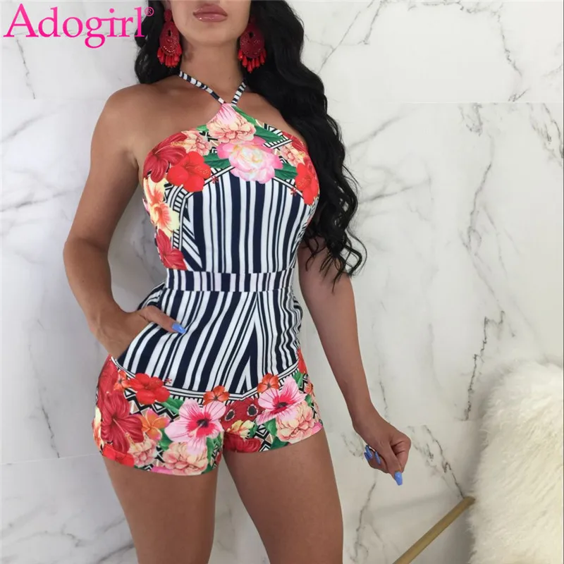 Женский полосатый комбинезон Adogirl сексуальные женские костюмы с цветочным
