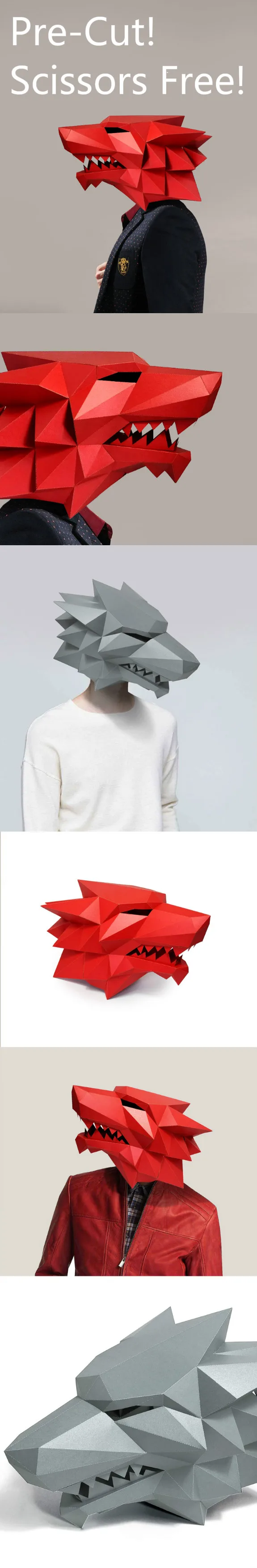 3D бумажная маска мода костюм животного оборотня Косплей DIY Бумага Ремесло Маска модели Рождество Хэллоуин выпускной вечер вечерние подарки