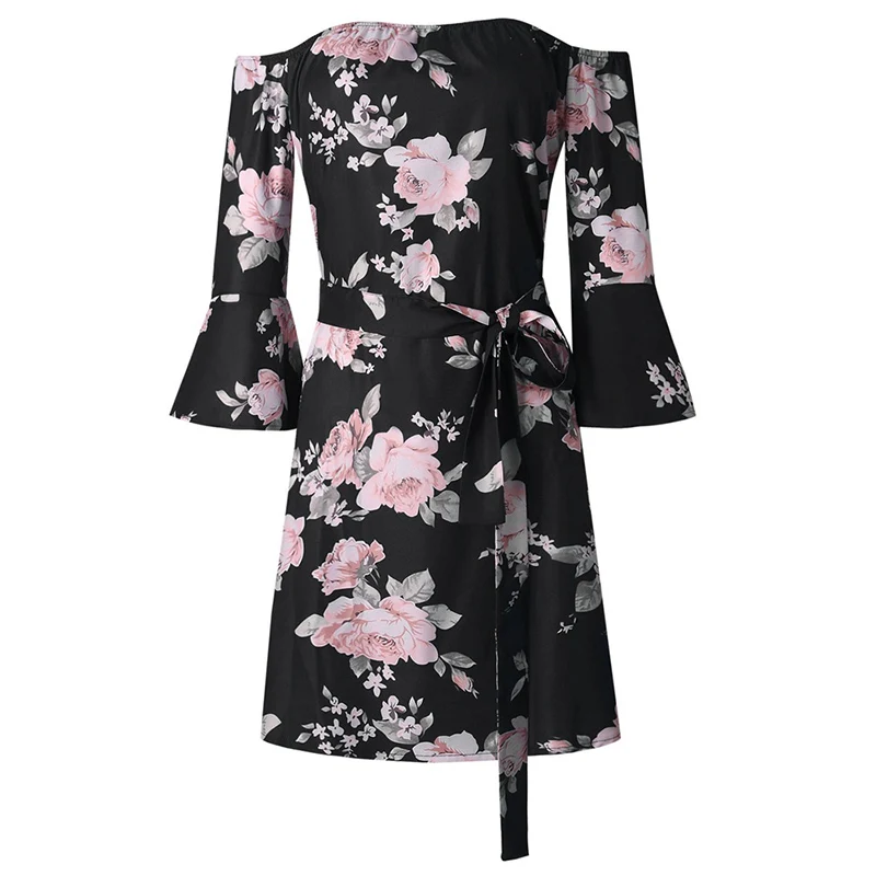 Женское платье 2020 летнее сексуальное с открытыми плечами Цветочный принт